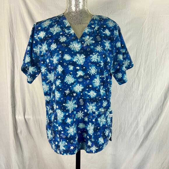 UA Scrubs Winter Snowflake Set Women's Small Top Pants Pockets Nursing Medical - Picture 2 of 10